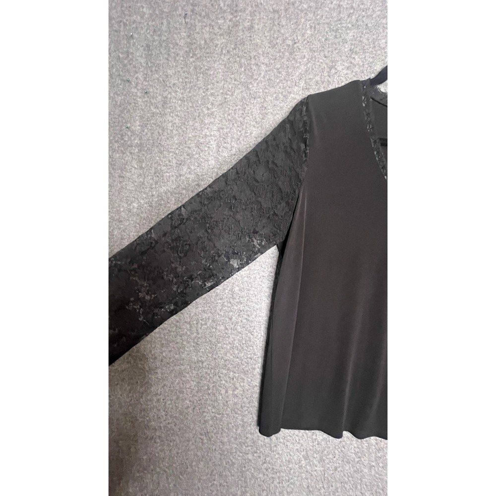Susan Graver Black V-Neck Top Lace Sleeves Womens Large Whimsigoth Liquid Knit - Picture 7 of 10